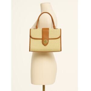 Talbots Straw and Leather Top Handle Satchel Bag Classic Tan & Beige Summer